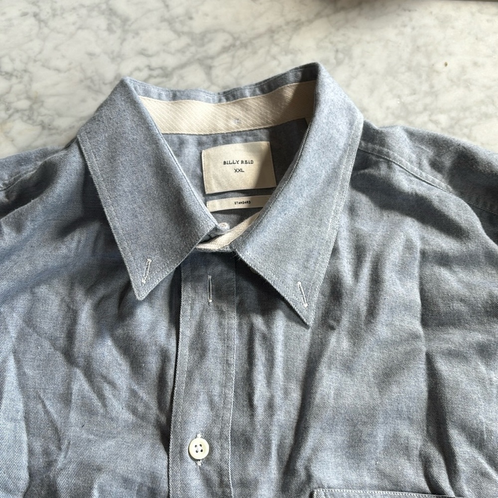 Billy Reid light wash denim button down. XXL.